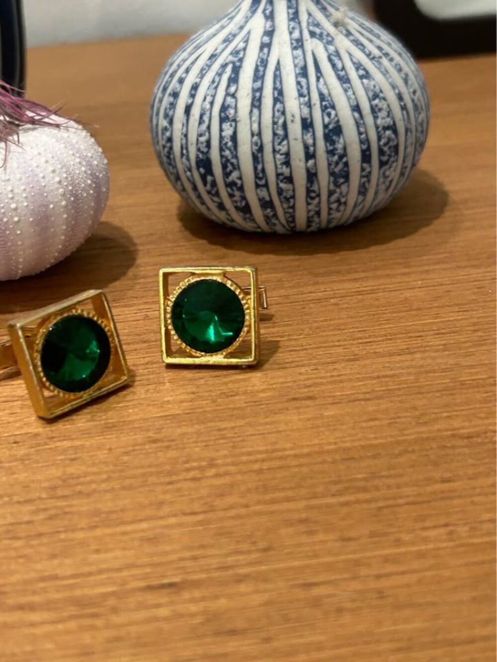 Vintage cufflinks faux emerald gold plated